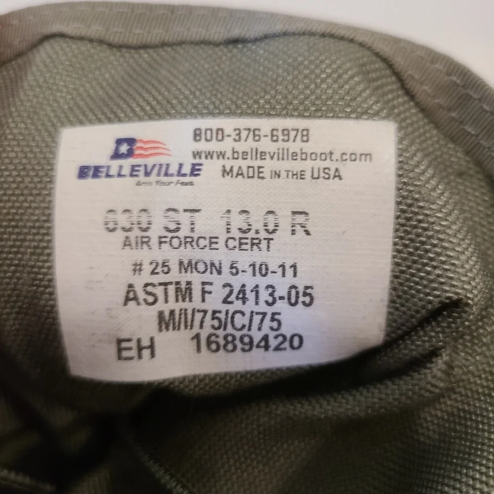 Mens BELLEVILLE 630 ST USAF Boots 13 R, Steel‎ Toe Vibram Sole Warm Weather